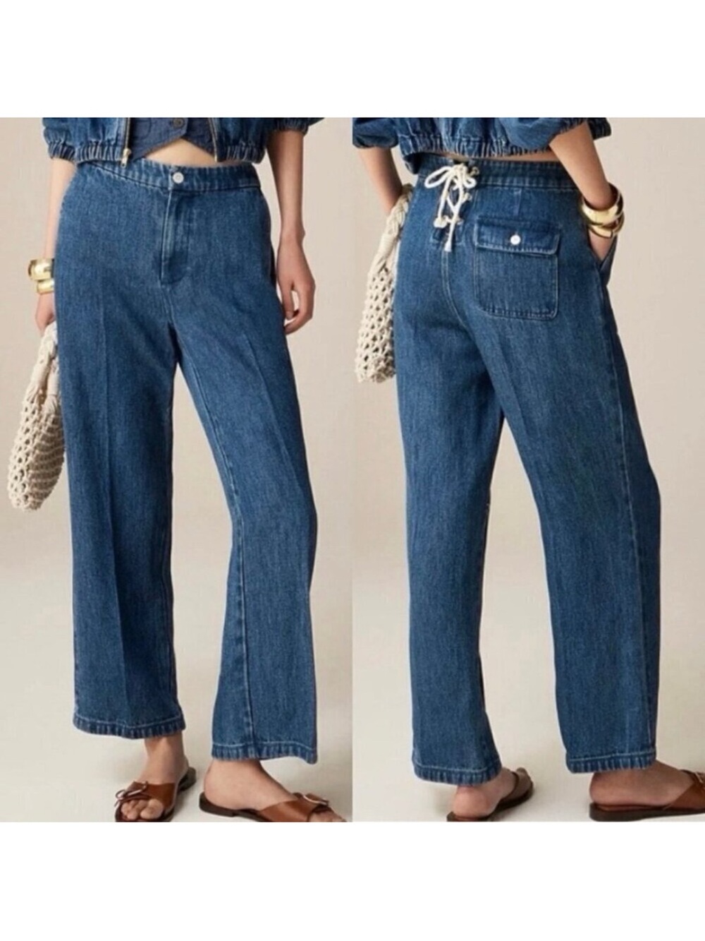 J. Crew Lace-up Drapey Wide Leg Jeans Size 30